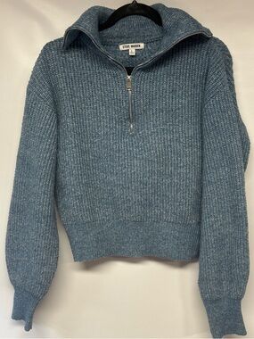 Steve Madden Dusty Blue Half-Zip Cowl Knit Sweater